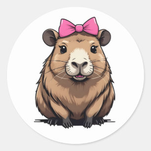 Niedliches Capybara mit rosa Ribbon Frauen Mädchen Runder Aufkleber