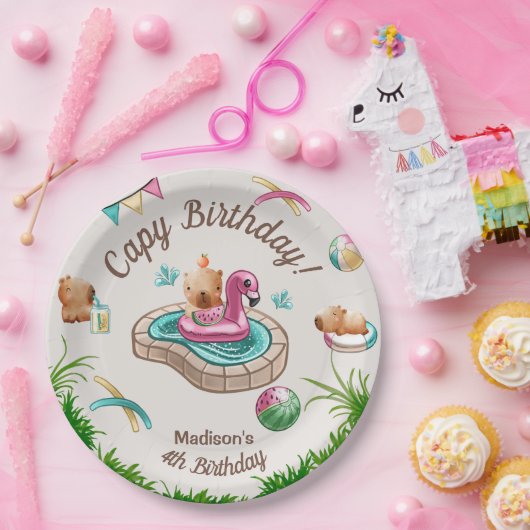 Niedliches Capybara Pool Party Pappteller (Party)