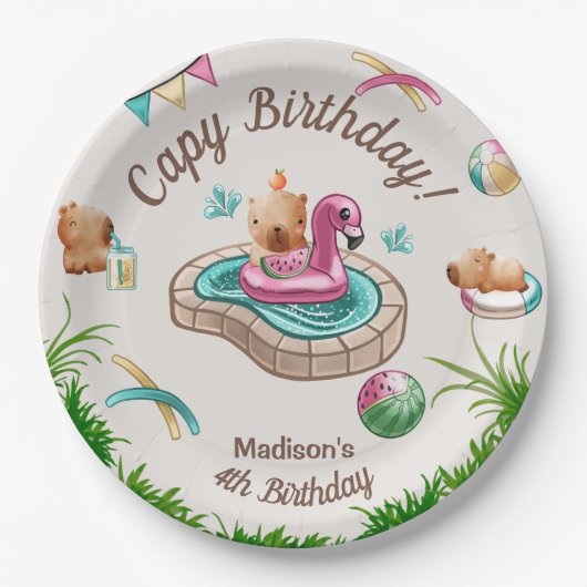 Niedliches Capybara Pool Party Pappteller (Vorderseite)