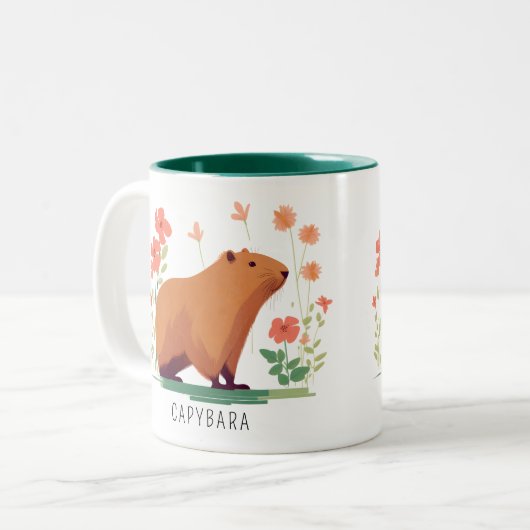 Niedliches Capybara und Blume Zweifarbige Tasse (Vorderseite Links)