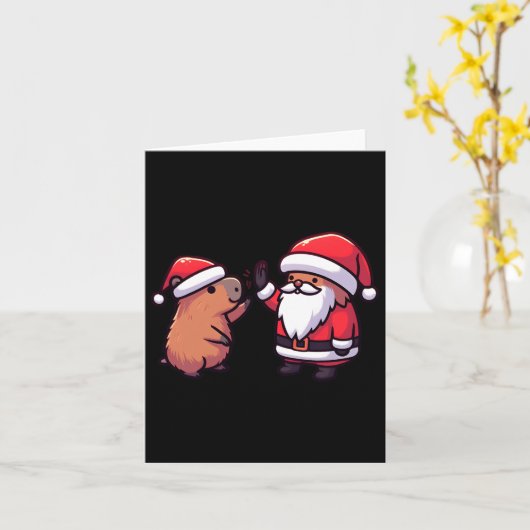 Niedliches Capybara und der Weihnachtsmann Fünf We Karte (Gelbe Blume)