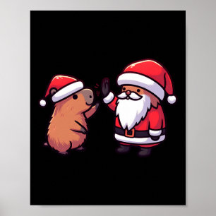 Niedliches Capybara und der Weihnachtsmann Fünf We Poster