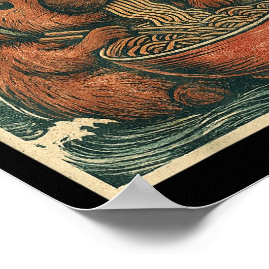 Niedliches Capybara und Schildkrötenrückpack Ramen Poster (Ecke)