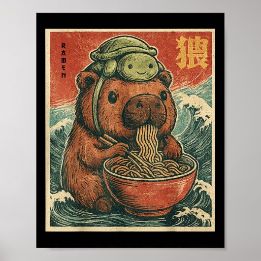 Niedliches Capybara und Schildkrötenrückpack Ramen Poster (Vorne)