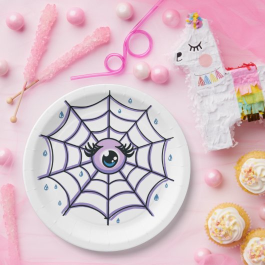 Niedliches Cartoon Auge im Funkelnd Web Pappteller (Party)