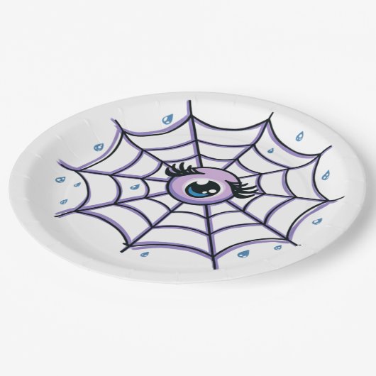 Niedliches Cartoon Auge im Funkelnd Web Pappteller (Schrägansicht)