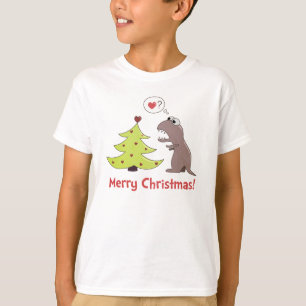 Niedliches Cartoon-Dinosaurier-Weihnachten scherzt T-Shirt