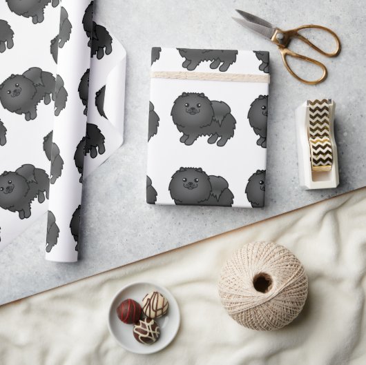 Niedliches Cartoon-Dog-Muster für Schwarzen Spitz Geschenkpapier (Kunsthandwerk)