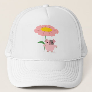 Niedliches Cartoon Ferkel mit Geschenk (rosa) Hut Truckerkappe