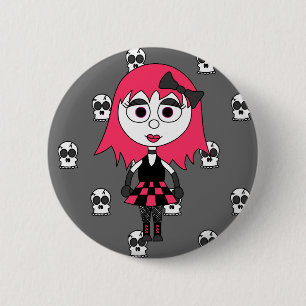 Niedliches Cartoon Goth Mädchen und Schädel-Butt Button