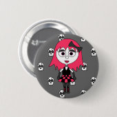 Niedliches Cartoon Goth Mädchen und Schädel-Button Button (Vorne & Hinten)