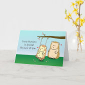 Niedliches Cartoon-Igel-Paar in Liebe beim Baumsch Karte (Gelbe Blume)