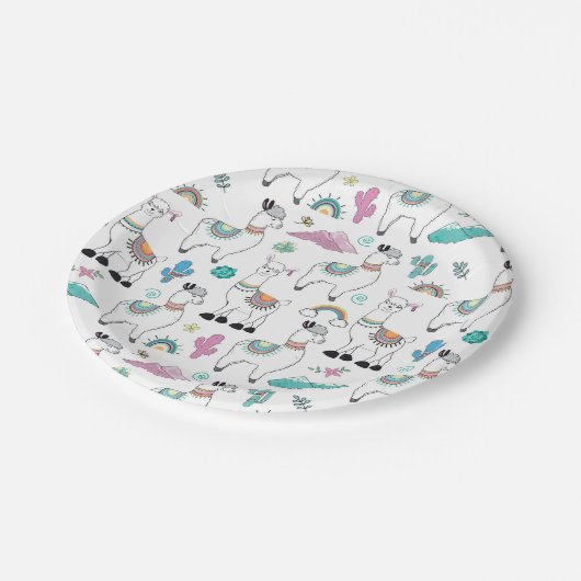 Niedliches Cartoon-Lama-Muster Pappteller (Schrägansicht)