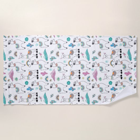 Niedliches Cartoon-Lama-Muster Strandtuch (Vorderseite)