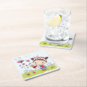 Niedliches Cartoon-Mädchen mit Marienkäfer in der Rechteckiger Pappuntersetzer (Vor Ort)