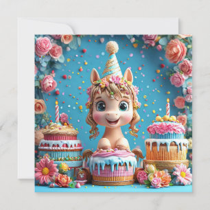 Niedliches Cartoon-Pony feiert Geburtstag Einladung