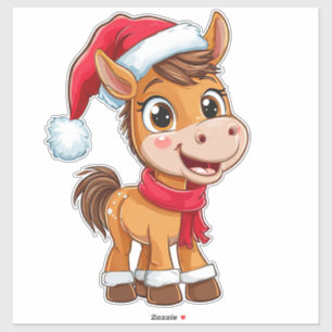 Niedliches Cartoon-Pony mit Weihnachtsmütze und -s Aufkleber