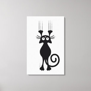 Niedliches Cartoon-schwarze Katzen-Verkratzen Leinwanddruck