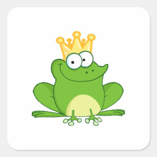 Niedliches Cartoon-Tier König-Frog Frogs Crown Quadratischer Aufkleber