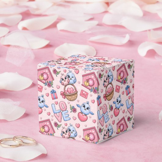 Niedliches Cartoon, Vogelpaar, Herz, Vogelhaus/ Geschenkschachtel (Hochzeit)