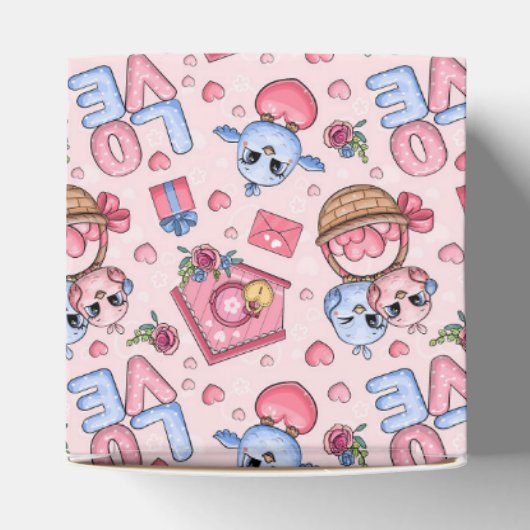 Niedliches Cartoon, Vogelpaar, Herz, Vogelhaus/ Geschenkschachtel (Oben)