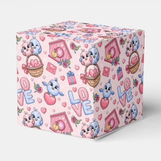 Niedliches Cartoon, Vogelpaar, Herz, Vogelhaus/ Geschenkschachtel (Rückseite)