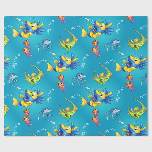 Niedliches Cartoonfisch-Verpackungspapier Geschenkpapier (Flach)