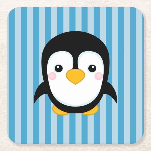 Niedliches Cartoonpenguin-Entwurfs-blaue Rechteckiger Pappuntersetzer (Vorderseite)