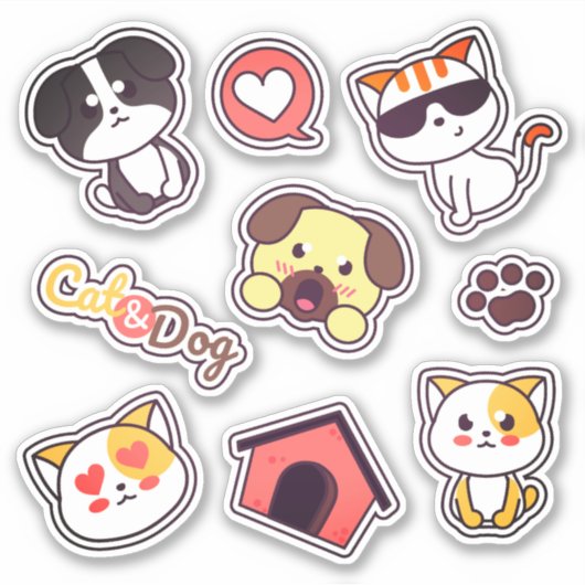 Niedliches Cat and Dog Fun Variation Sticker Pack (Vorderseite)