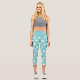 Niedliches Cat and Ice Creme Muster Capri Leggings