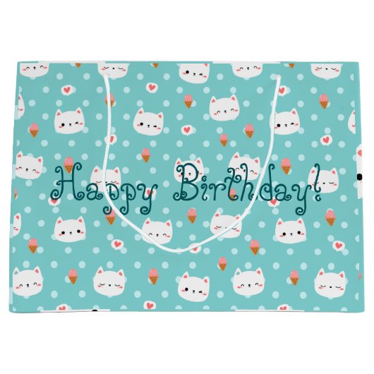 Niedliches Cat and Ice Creme Musterpapier Medi Große Geschenktüte (Vorderseite)