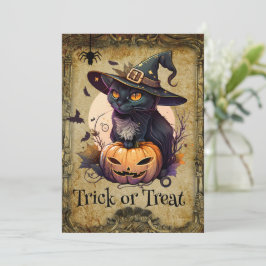 Niedliches Cat and Pumpkin Halloween-Party Einladu Einladung