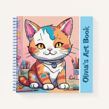 Niedliches Cat Art Sketchbook Pink Blue Spiral Not