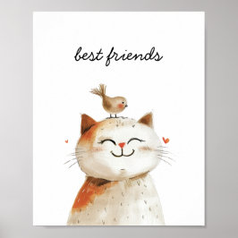 Niedliches Cat Bird Kinderzimmer für junge Freunde Poster