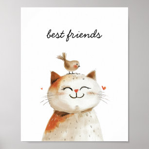 Niedliches Cat Bird Kinderzimmer für junge Freunde Poster