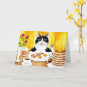 Niedliches Cat Breakfast Kaffeekarte Karte (Gelbe Blume)