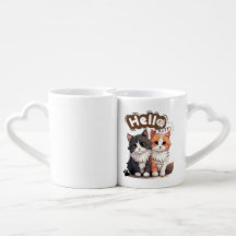 Niedliches Cat Couple "Hello Kitty" Liebe Tasse
