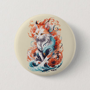 Niedliches Cat-Design im neo-traditionellen Stil Button