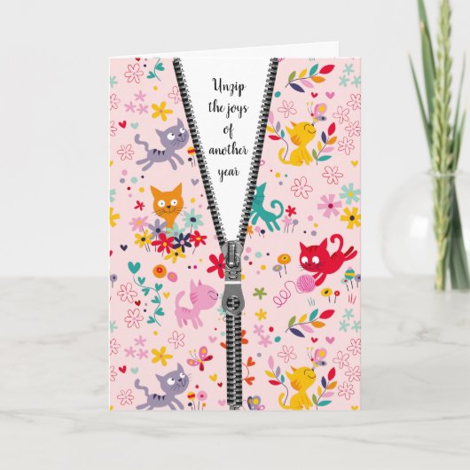 Niedliches Cat Design mit Zipper für Geburtstag Karte (Vorderseite)