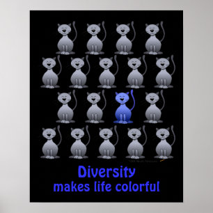 Niedliches Cat Diversity Poster für Kinder Motivie