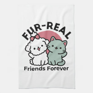 Niedliches Cat & Dog "Fur-Real Friends Forever"-De Geschirrtuch