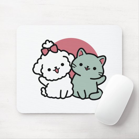 Niedliches Cat & Dog "Fur-Real Friends Forever"-De Mousepad (Mit Mouse)