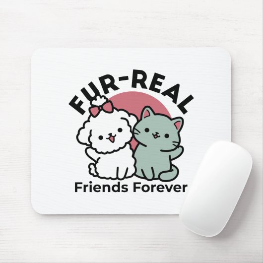 Niedliches Cat & Dog "Fur-Real Friends Forever"-De Mousepad (Mit Mouse)
