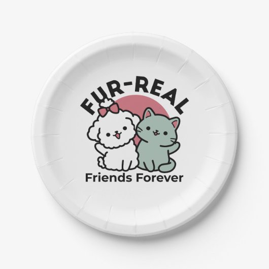 Niedliches Cat & Dog "Fur-Real Friends Forever"-De Pappteller (Vorderseite)