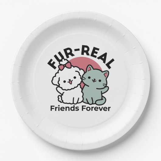 Niedliches Cat & Dog "Fur-Real Friends Forever"-De Pappteller (Vorderseite)