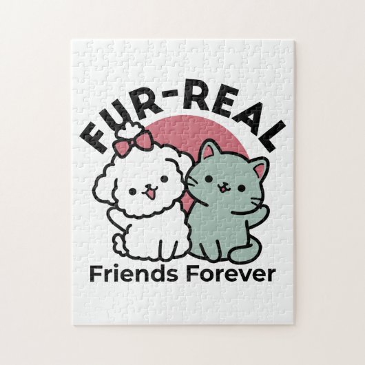 Niedliches Cat & Dog "Fur-Real Friends Forever"-De Puzzle (Vertikal)