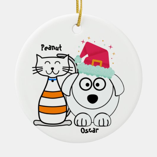 Niedliches Cat & Dog Weihnachten kundenspezifisch Keramik Ornament (Vorne)