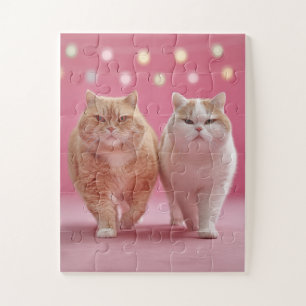 Niedliches Cat Duo auf Pink Jigsaw Puzzle