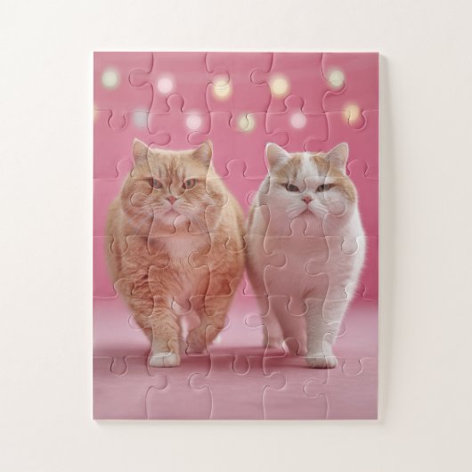 Niedliches Cat Duo auf Pink Jigsaw Puzzle (Vertikal)