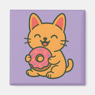 Niedliches Cat Eating Donut - Funny kitchen Magnet